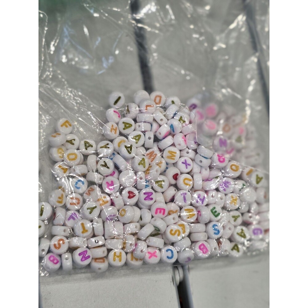 Hello Hobby Small Alphabet Beads White & Bkack With Mixed Color Letters